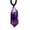 LXMYLI Pendentif à Pendule en Cristal daméthyste, Cristal curatif Hexagonal Reiki Chakra véritable Collier de joyau Violet c