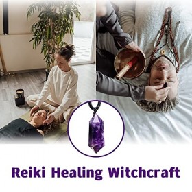 LXMYLI Pendentif à Pendule en Cristal daméthyste, Cristal curatif Hexagonal Reiki Chakra véritable Collier de joyau Violet c