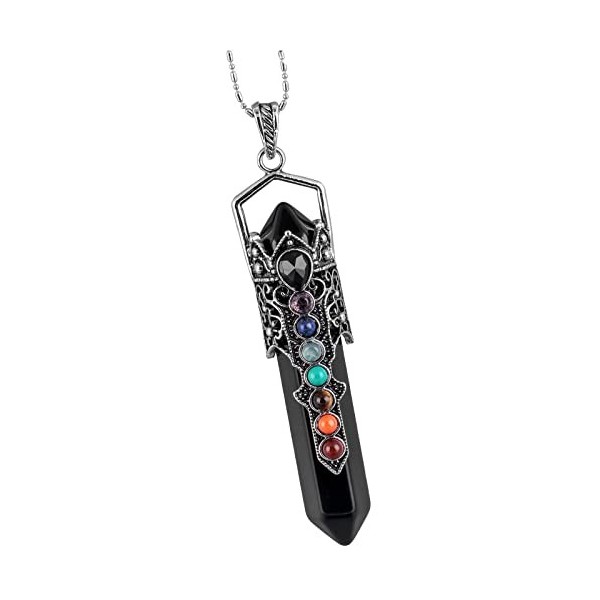 Nupuyai Collier vintage avec pendentif en cristal 7 chakras pour homme et femme avec pendule hexagonal et pierre de guérison 