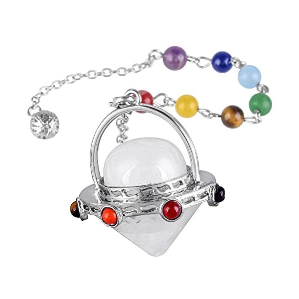 Nupuyai Pendule 7 chakras en cristal de quartz rose pour la divination, la radiesthésie, la guérison énergétique avec chaîne ...
