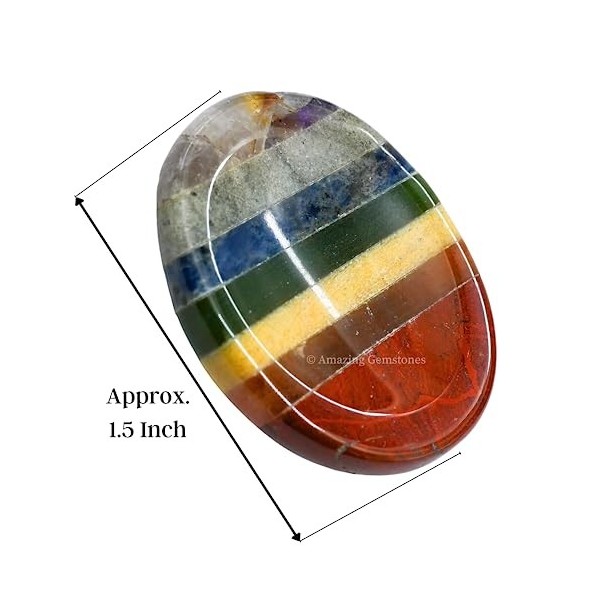 Pierre dinquiétude en cristal de 7 chakras, pierre de frottement de pouce de pierre gemme naturelle - cristal de guérison de