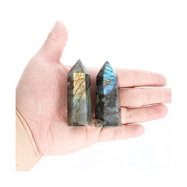 Baguettes en Cristal de Labradorite-2 pièces 6-7 cm Baguettes en Labradorite, Tour de Quartz Labradorite, Cristal et Pierres 