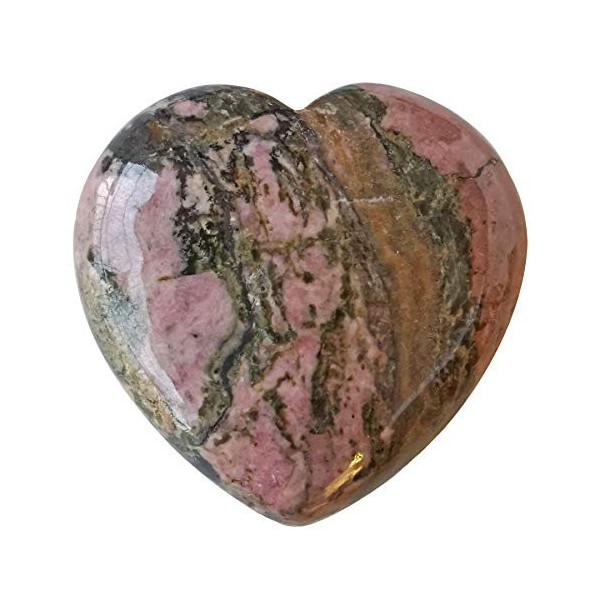 Lovionus89 Cœur en rhodonite naturelle sculpté Amour Palmier Sac Chakra Energie Pierres de guérison 55 mm