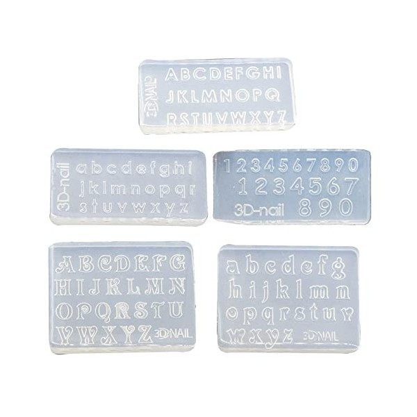 TONXX 5 pièces Lettres Chiffres Silicone moules Nail Art Sculpture Moule adapté pour Bricolage décoration des Ongles Fournitu