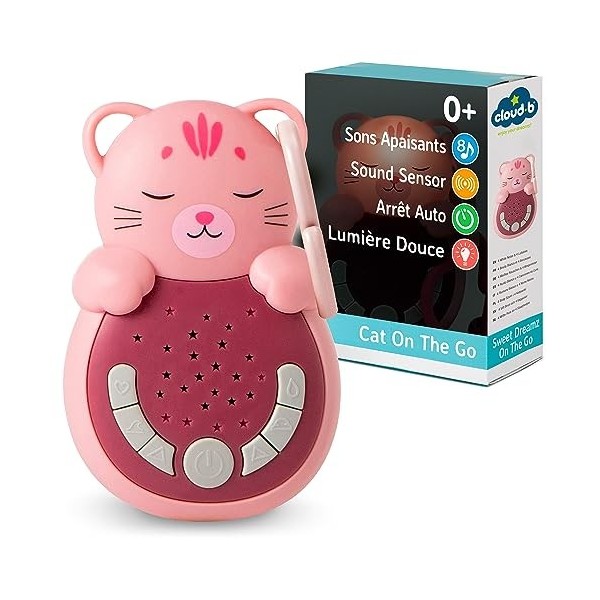 Cloud b Travel Comforting Sound Machine w/Calming Light | 4 White Noise and 4 Lullabies | Re-Activating Smart Sensor | Sweet 