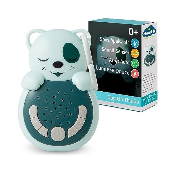 Cloud b Travel Comforting Sound Machine w/Calming Light | 4 White Noise and 4 Lullabies | Re-Activating Smart Sensor | Sweet 