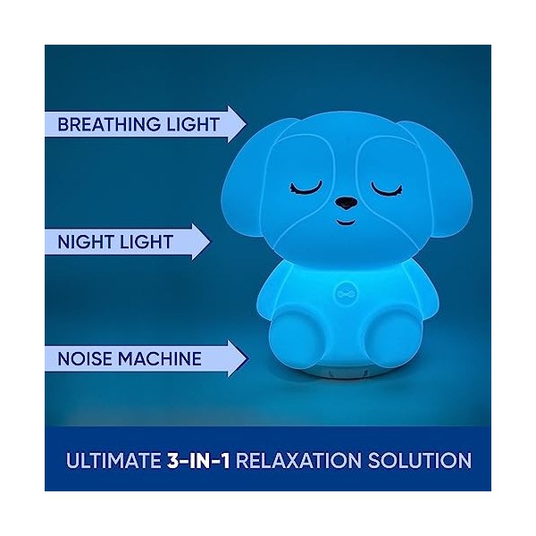 Mindfulness « Chiot respiratoire » | 4-7-8 lumière de méditation visuelle guidée | Appareil 3 en 1 avec veilleuse et machine 