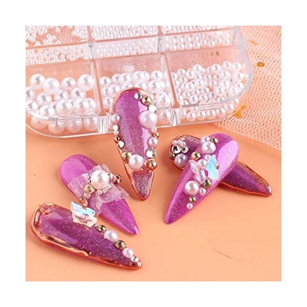 ISTOVO 1 boîte décorations de perles, casquettes à ongles, pièces dongles blancs, perles en acier doré, boules de bijoux, ac