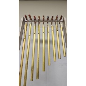 Solfeggio Lot de 9 tubes accordés de guérison dorés plus forts que la diapason avec support en bois, 9 maillets et bâtons en 