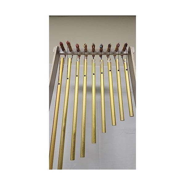 Solfeggio Lot de 9 tubes accordés de guérison dorés plus forts que la diapason avec support en bois, 9 maillets et bâtons en 