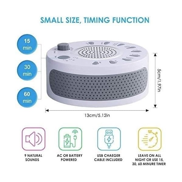 LEONYS Machine à sons avec 9 sons apaisants avec fonctions de mémorisation des niveaux de volume et 3 minuteries de sommeil a