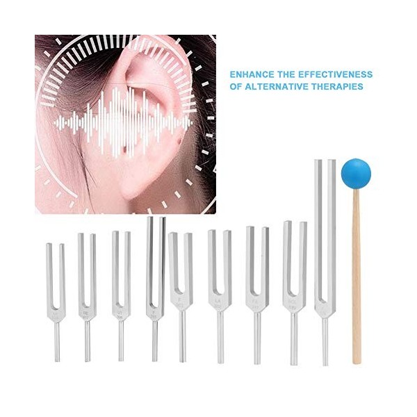 Diapason, 9 Pièces 174/285/396/417/528/639/741/852/963HZ Ensemble Doutils de Thérapie de Guérison de Diapason