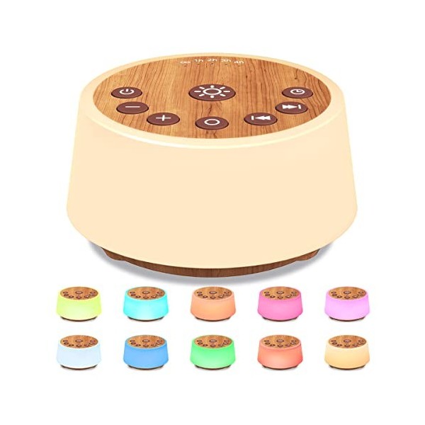 Color Noise Machine sonore avec veilleuse de 10 couleurs, 25 sons apaisants et bruit blanc, 32 niveaux de volume, 3 luminosit