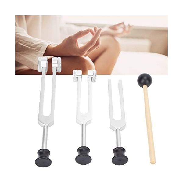 Diapason Sonore, 128 256 512Hz Alliage Daluminium Diapason Marteau Ensemble Diapasons Sensoriels Portables pour la Santé émo