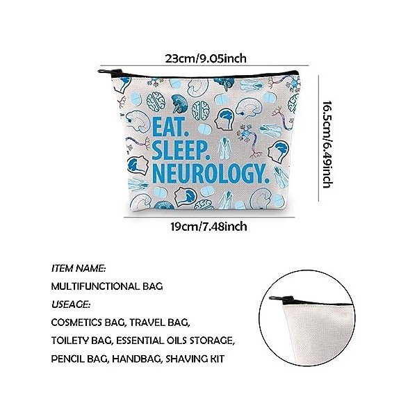 KUIYAI Neurologie Cadeau Neurologue Cadeau Manger Sommeil Neurologie Zipper Pouch Maquillage Sac, Manger Sommeil Neurologie