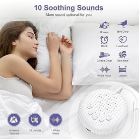 OQIMAX Machine à Bruit Blanc, 10 Sons Apaisants, 3 Minuteries et Fonction de Mémoire, USB, Mode Automatique, Mini Machine à B