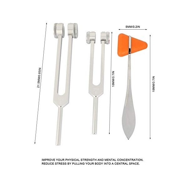 Diapason Medico en Alliage Daluminium Argent Jeu de Diapasons Sensoriels avec Marteau à Percussion 128Hz + 256Hz