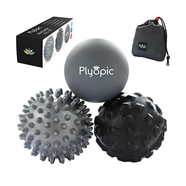 Plyopic Balles de Massage – Lot de 3 Boules Haute Densité pour le Relâchement Myofascial, Fasciite Plantaire, Crossfit Mobili