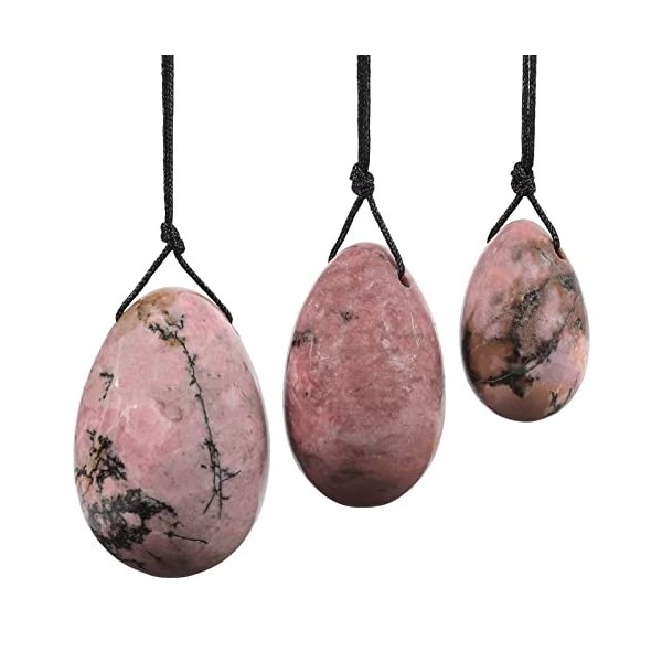 Nupuyai Œuf de Yoni en Pierre de Rhodonite avec Ficelle Pierre de Massage aux Œufs de Jade de Kegel pour lEntraînement des M