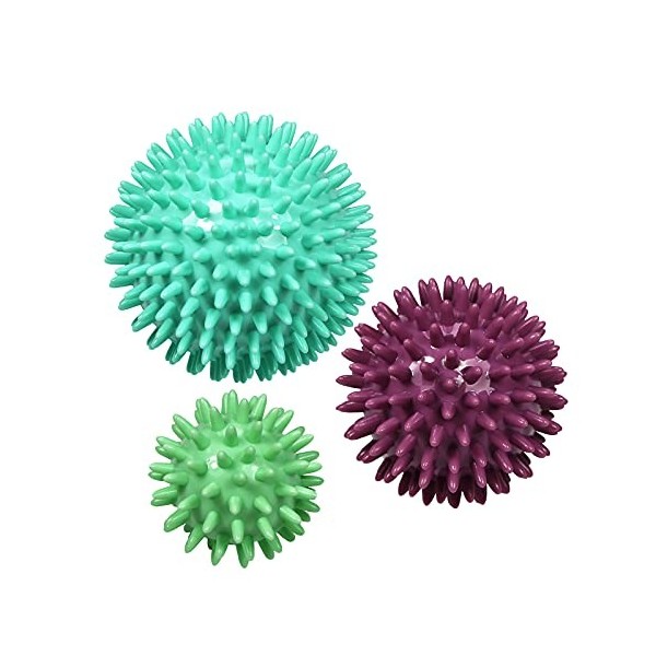 ResultSport Lot de 3 balles de massage à picots anti-stress réflexologie, 6 cm, 8 cm, 10 cm, massage de trigger point, boule 