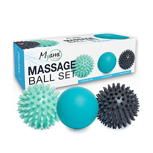 RELAX Set unique de 3 balles de massage différentes - lisse lacrosse et balles à picots - Réflexologie Acupression - Elimine 