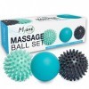 RELAX Set unique de 3 balles de massage différentes - lisse lacrosse et balles à picots - Réflexologie Acupression - Elimine 