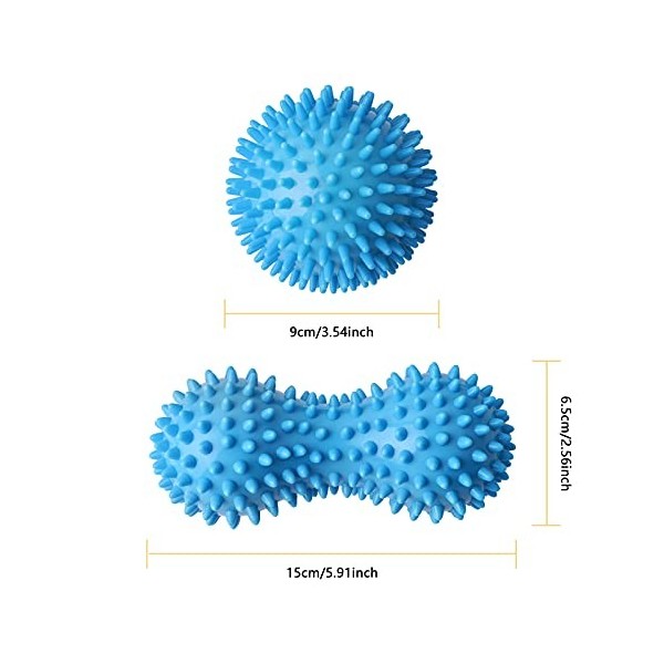 Zhio Balle de massage à picots - Balle de massage hérisson de 9 cm et rouleau de massage de 15 cm - Ensemble de balles de mas