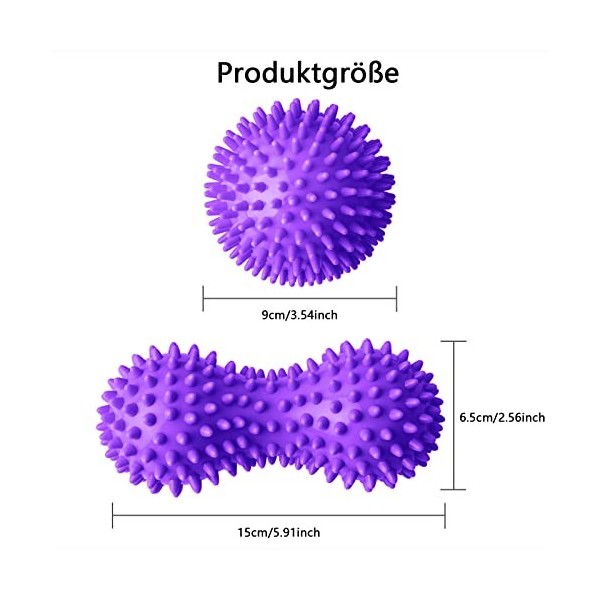 Balle de Massage, Balle de massage à picots en forme de hérisson de 9 cm et rouleau de massage de pieds de 15 cm, Pour massag