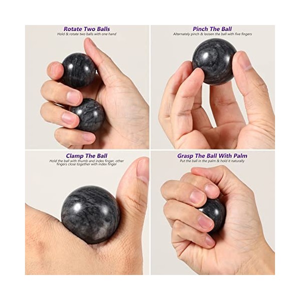 Healifty Lot de 2 balles de massage pour la main - En jade - Pour lacupuncture chinois - Noir