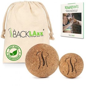 BACKLAxx ® Balle de massage 5 cm + 7 cm – Balle massage durable en liège avec sac de rangement – balle antibactérienne idéa