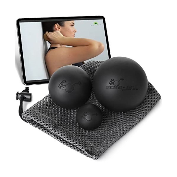 Bomb-Ball Black Massage Ball Set - Fascias + balles de crosse pour une détente musculaire ultime, automassage, entraînement d