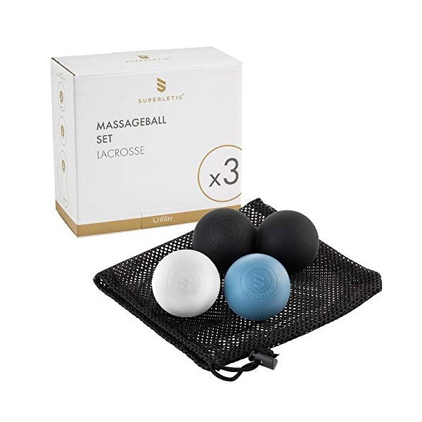 SUPERLECTIC Elite Set de 3 Balles de massage, boules Lacrosse en caoutchouc dur pour exercice, Diamètre 6 cm, Boule d’auto-ma