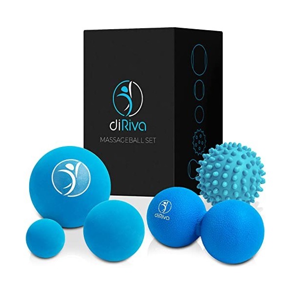 diRiva Faszien Ball ● Lot de 5 balles de Massage de différentes Tailles et différents Niveaux de dureté ● avec e-Book ● Kit d