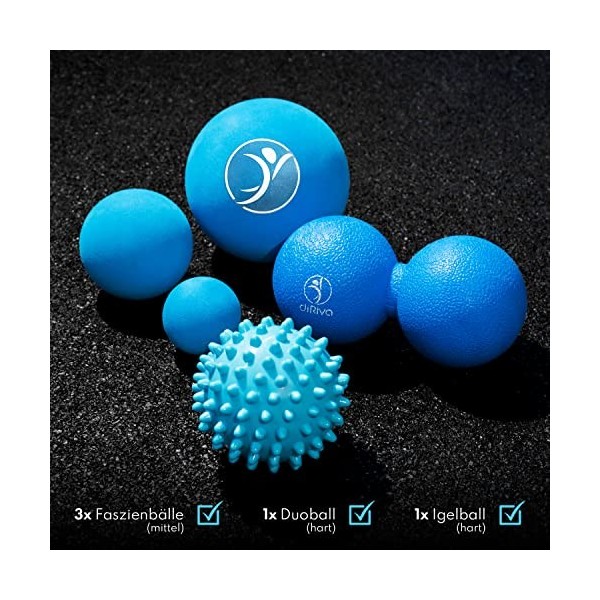 diRiva Faszien Ball ● Lot de 5 balles de Massage de différentes Tailles et différents Niveaux de dureté ● avec e-Book ● Kit d