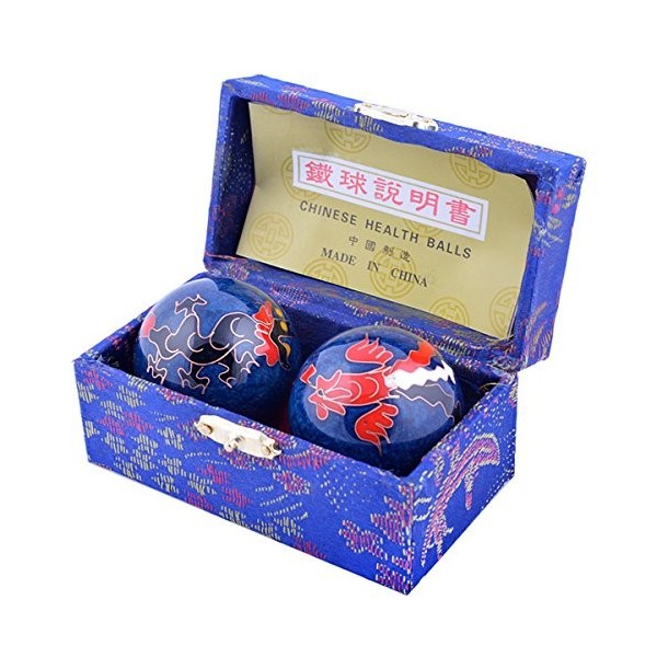 fengshuisale Feng Shui Chinois Boules de santé Bleu avec Phoenix et Dragon de 3.8 cm/3,8 cm Rouge Bracelet Cordon F1117 4.8