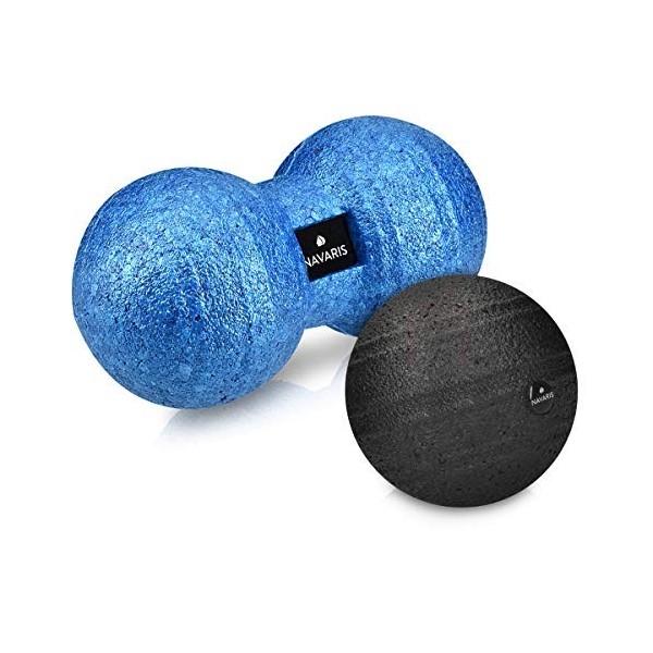 Navaris Boule massage - Set balle de massage avec 1x balle duo peanut et 1x boule fascia - Accessoire sport fitness yoga pila