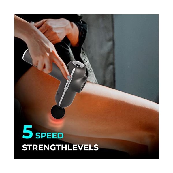 PRIXTON Massage Gun Fit Synergy Pistolet de Massage Musculaire Puissance 50 W - 2700 tr/min 5 Vitesses 4 Têtes Mode Fitness D