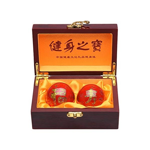 STCREE Boules chinoises Baoding de 5 cm pour la thérapie des mains, le bonheur et la longévité - Boules rouges avec boîte cad