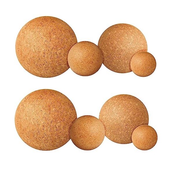 Harrycle 8 Pièces Boules de Massage en Liège Boule de Fascia de Yoga 4 cm 6 cm 8 cm 10 cm Balle Musculaire Relaxante Boule Au