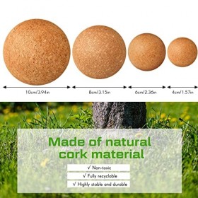 Harrycle 8 Pièces Boules de Massage en Liège Boule de Fascia de Yoga 4 cm 6 cm 8 cm 10 cm Balle Musculaire Relaxante Boule Au