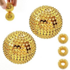 2 Boules Dacupression Magnétiques Et 3 Anneaux De Massage, Boule De Massage Pour Les Mains, Balle De Massage Avec Aiguilles,