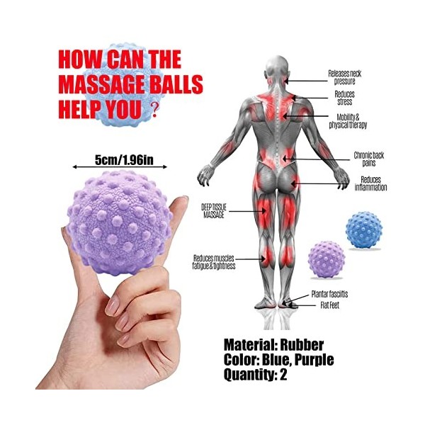 Balle de Massage,2 pièces Boule Massage,Balle à Picots pour Massage Dos,Massage Pieds,Massage Jambes et Des Muscle Relax Ball