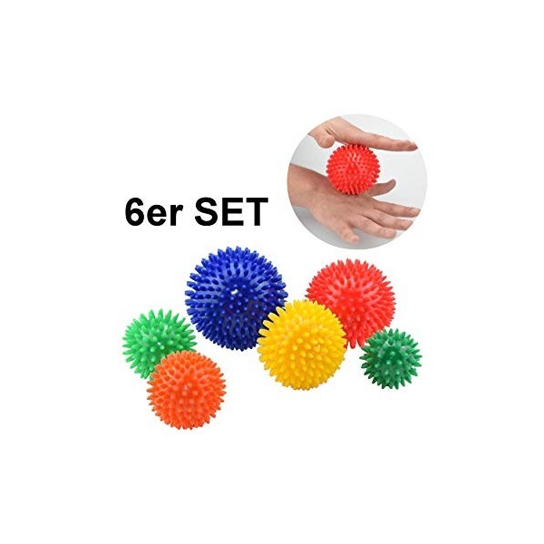 Lot de 6 balles hérisson, balles de massage, balles à picots, balles hérisson, balles de hérisson – Différentes tailles pour 