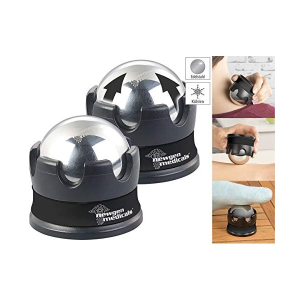 2 boules de massage en acier inoxydable avec support à rotation 360° roll-on [Newgen Medicals]