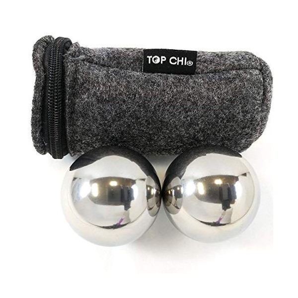 Top Chi 0,5 kg - Boules de Baoding en acier inoxydable massif - 3,8 cm - Avec pochette de transport - Boules de santé chinois