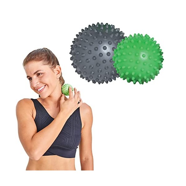 Schildkröt Fitness, lot de 2 boules de massage Spiky à picots, diamètre 7 et 9cm, vert-anthracite