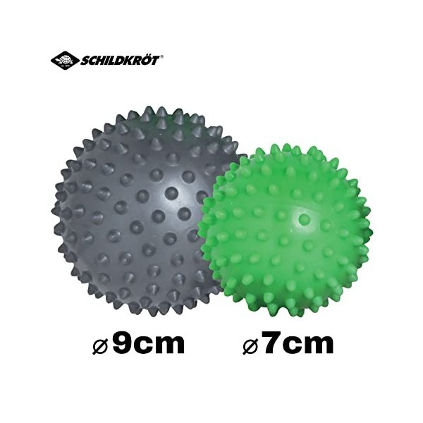 Schildkröt Fitness, lot de 2 boules de massage Spiky à picots, diamètre 7 et 9cm, vert-anthracite