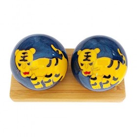 Top Chi Tiger Boules de Baoding avec support en bambou Boules de santé chinoises pour thérapie de la main, exercice, soulagem
