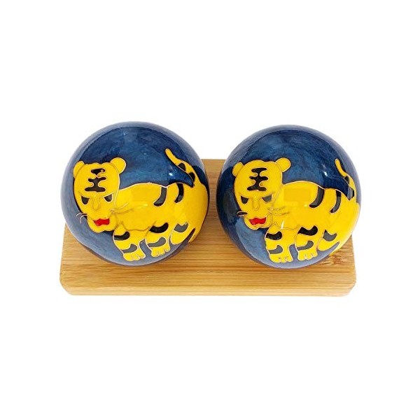 Top Chi Tiger Boules de Baoding avec support en bambou Boules de santé chinoises pour thérapie de la main, exercice, soulagem