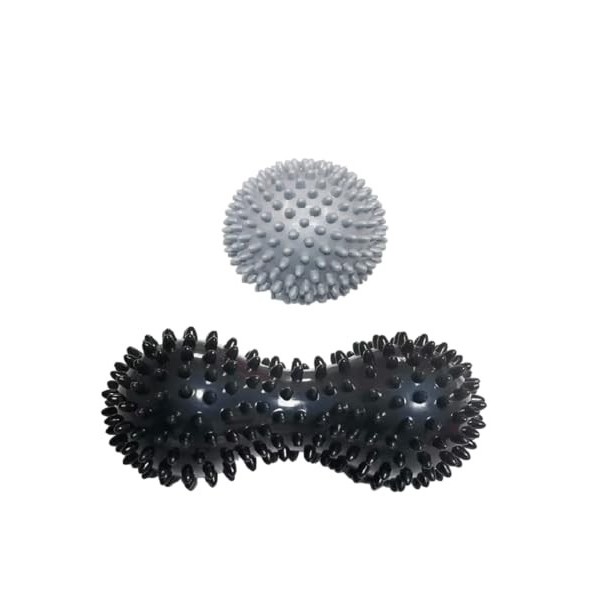 Lot de 2 balles de massage, hérisson, boules anti-open, pour massage musculaire noir + gris 